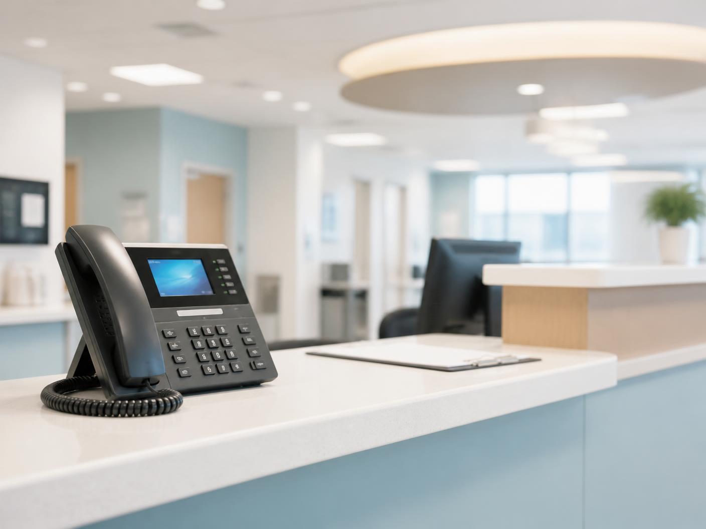 Clinic reception counter with a Xorcom IP desk phone