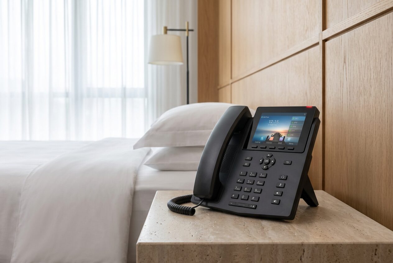 Hotel room telephone with dedicated front desk and housekeeping keys
