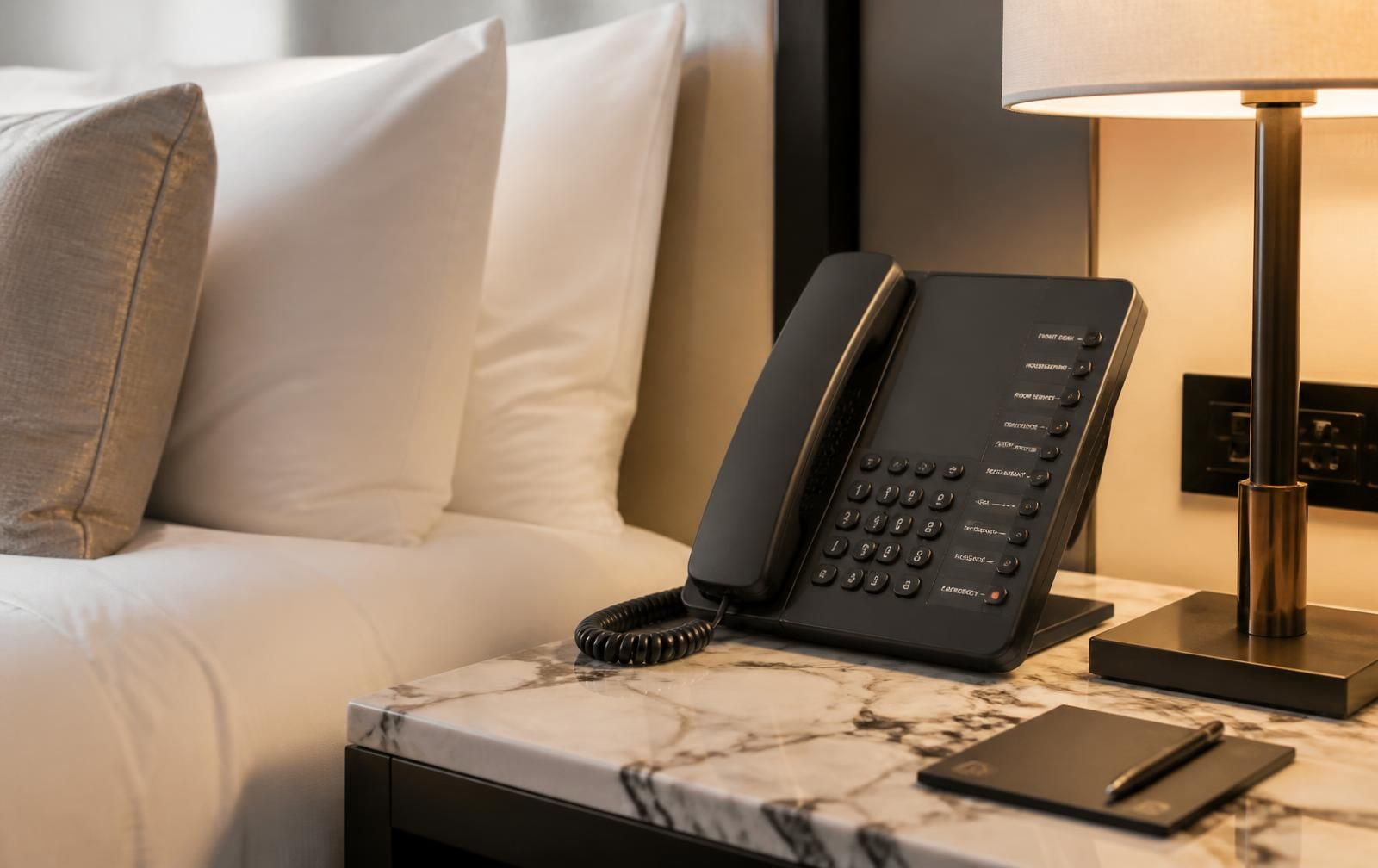 Hotel room telephone with dedicated front desk and housekeeping keys