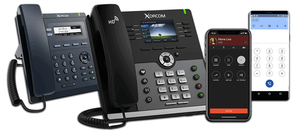 Xorcom product range: rack mount IP PBX appliances, telephony interfaces and UC series IP phones